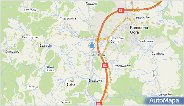 mapa Janiszów, Janiszów gmina Kamienna Góra na mapie Targeo